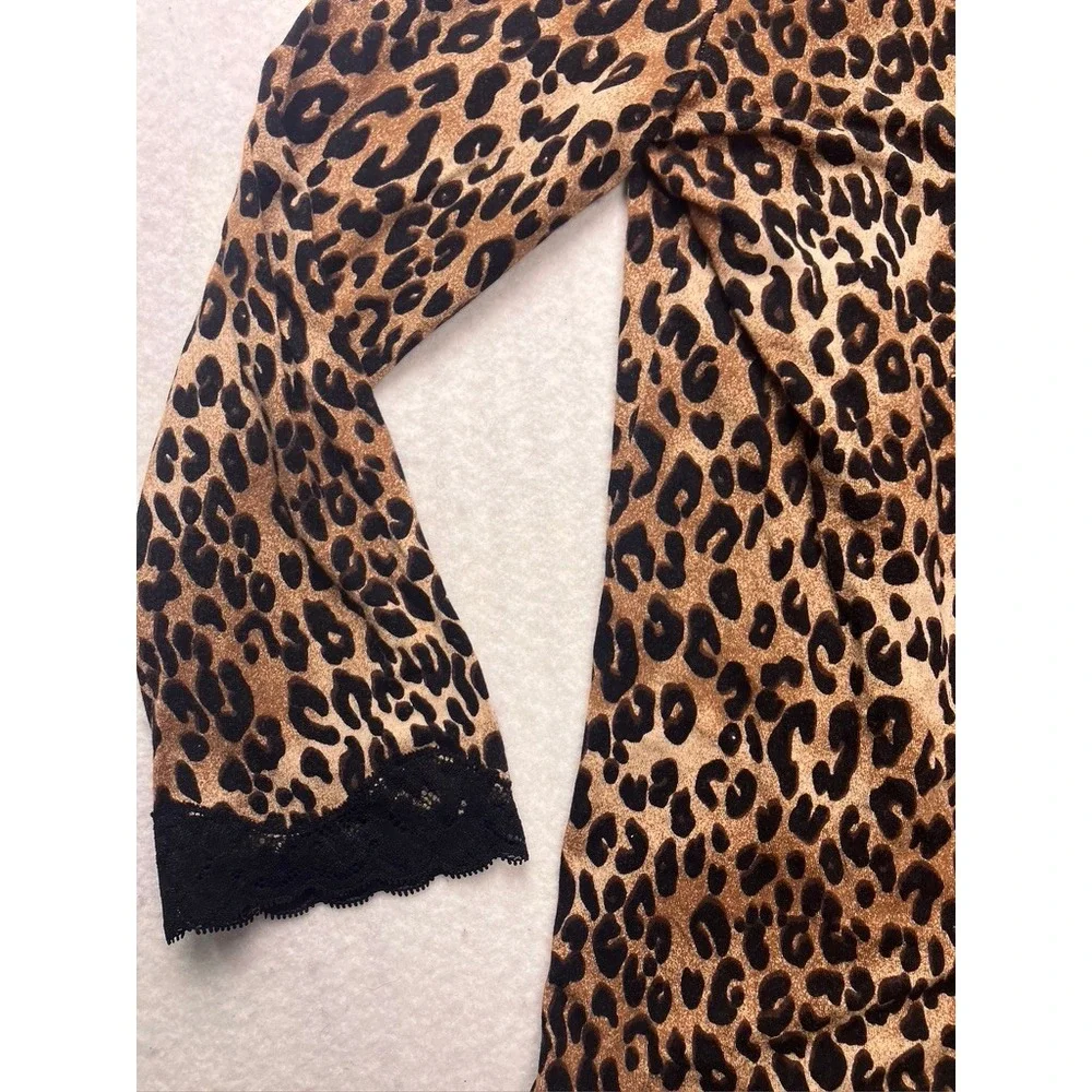 Soma Pajama Set Women Small Brown Leopard‎ Print Lace Trim Button Front Shorts